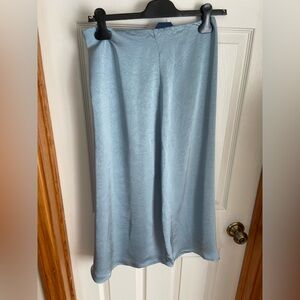 Blue Tassel Sky Blue Satin Midi Skirt NWT Elegant Slip Skirt